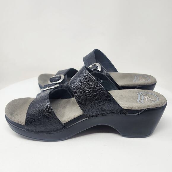 Dansko Sophie 2 Strap Sandal EU40/US9.5-10 Black Tropical Floral Emboss Leather - Picture 8 of 13